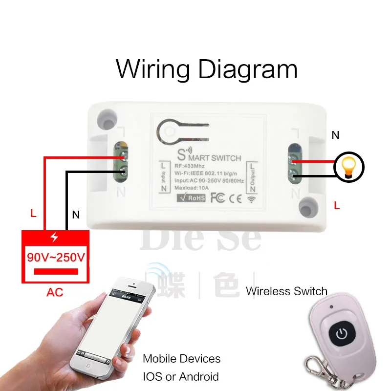 433 МГц rf пульт дистанционного управления s совместим с Wi-Fi управлением AC 110 В 220 в 250 В 10A 1CH через IOS Android телефон