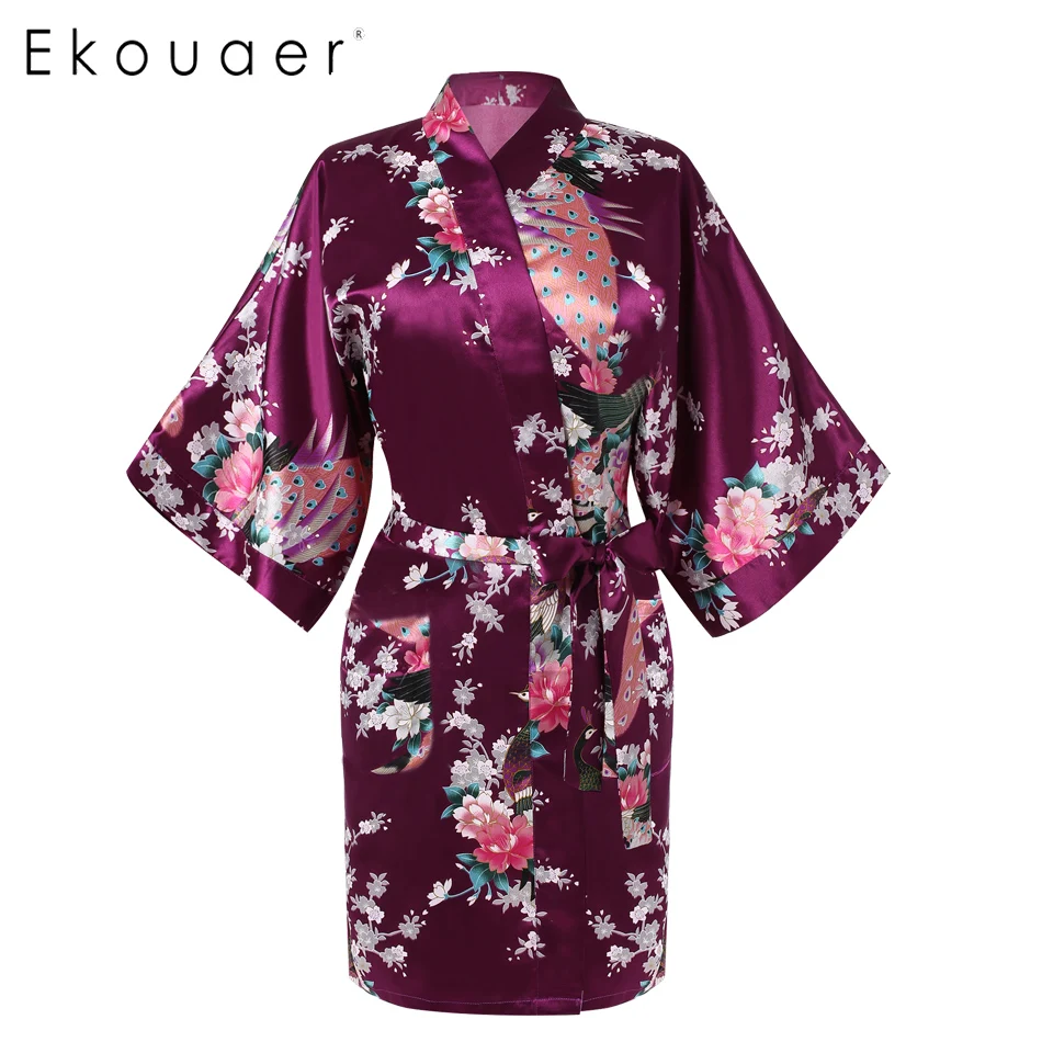 2017 Sexy Female Robes Printed Floral Kimono Dress Gown Chinese Style
