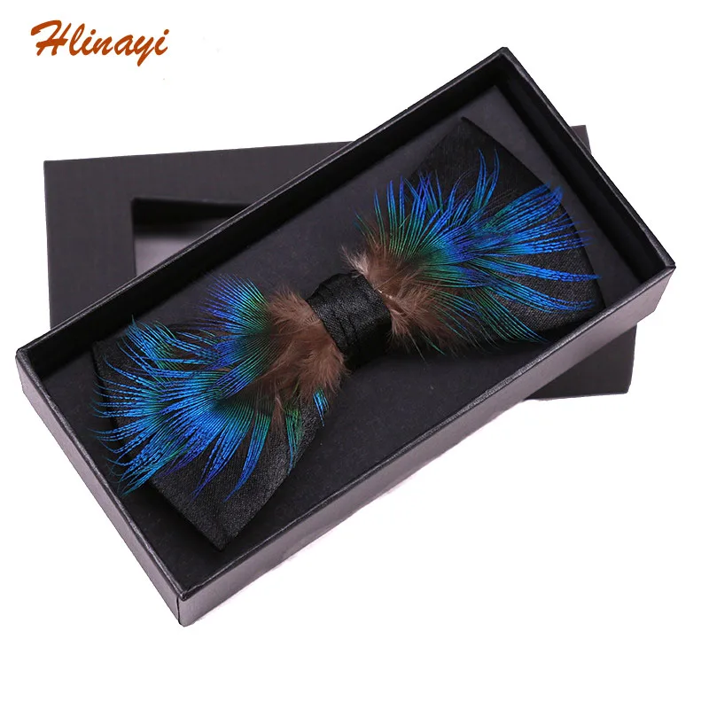 

Hlinayi 2019 Men's bow tie natural feather bow tie wedding banquet bowtie tie feather bow tie