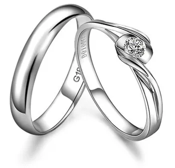 

GVBORI Wedding Couple Rings Man/Woman Diamond Engagement Ring Real 18K White Gold Ring wedding ring set Valentine Gift