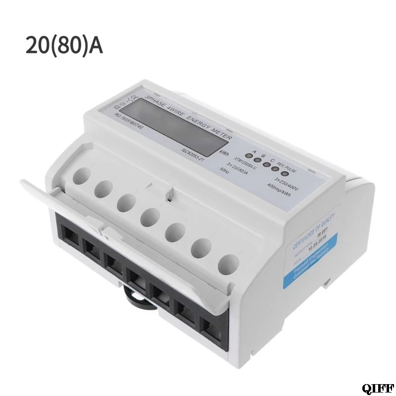 3 Phase 4 Wire Electric LCD Display Digital Energy Meter Calibrated For DIN Rail Power Meters 50/60HZ Jun17