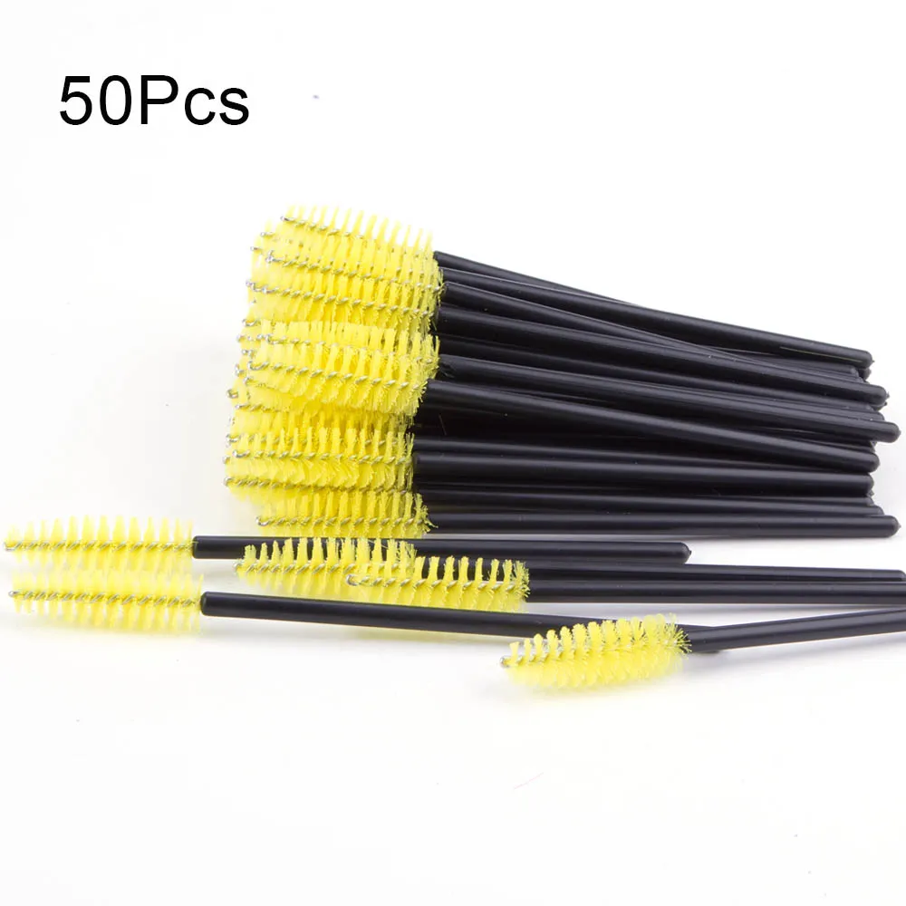 50/100Pcs Disposable Eyebrow Brush Mascara Wands Applicator Spoolers Eye Lashes Brushes Eyelash Extension Makeup Accessories - Цвет: 50pcs yellow