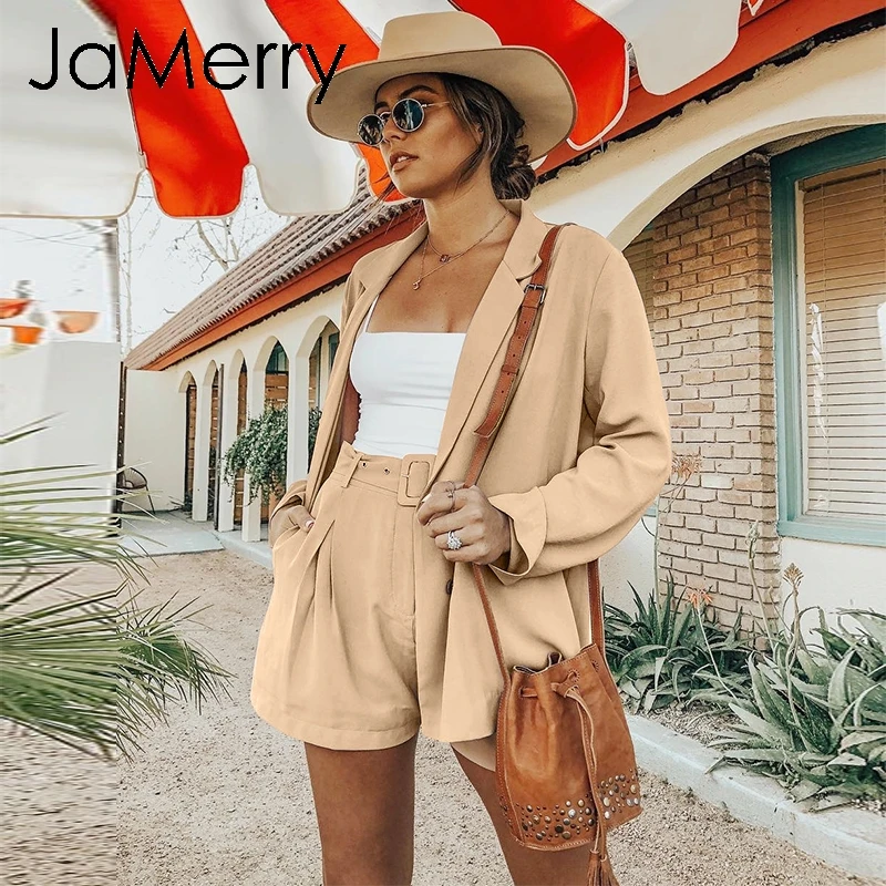 Женский двубортный Блейзер JaMerry повседневный костюм из двух предметов в уличном