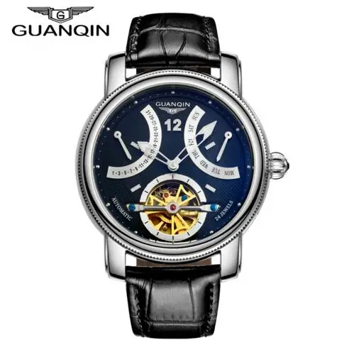 GUANQIN дизайнерские часы для мужчин Топ бренд Роскошные часы модные повседневные автоматические механические часы Reloj Relogio masculino - Цвет: silver black B