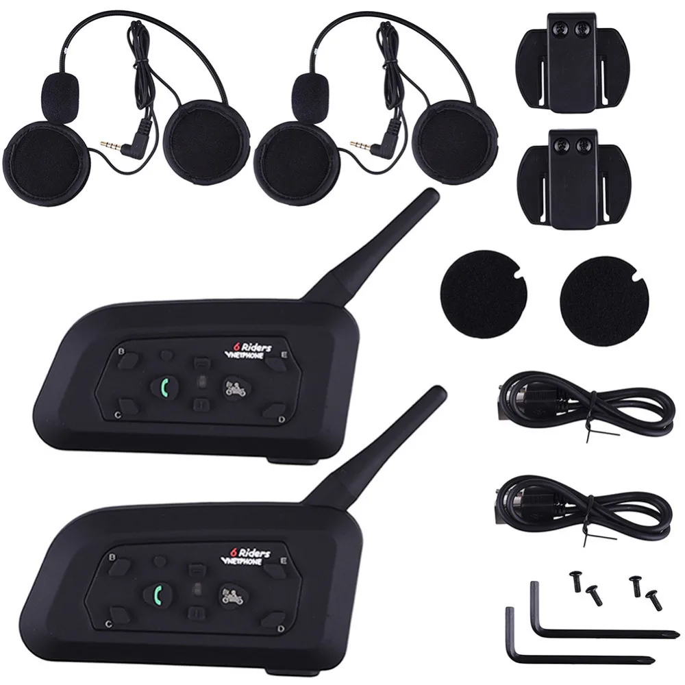 1200M Motorcycle Helmet Intercom Bluetooth Music Reciever 6 Riders BT Wireless Interphone intercomunicador Headsets MP3 EU