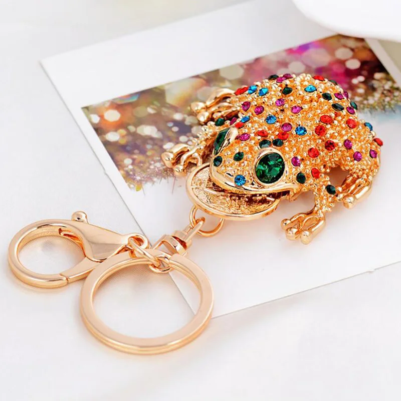 Colorful Crystal Frog Key Chains Fashion Rhinestone Toad Coin Keychains