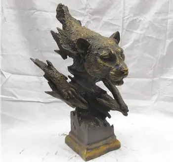 

Chinese Folk Classical Bronze handwork tree branch panther Leopard Head Statue