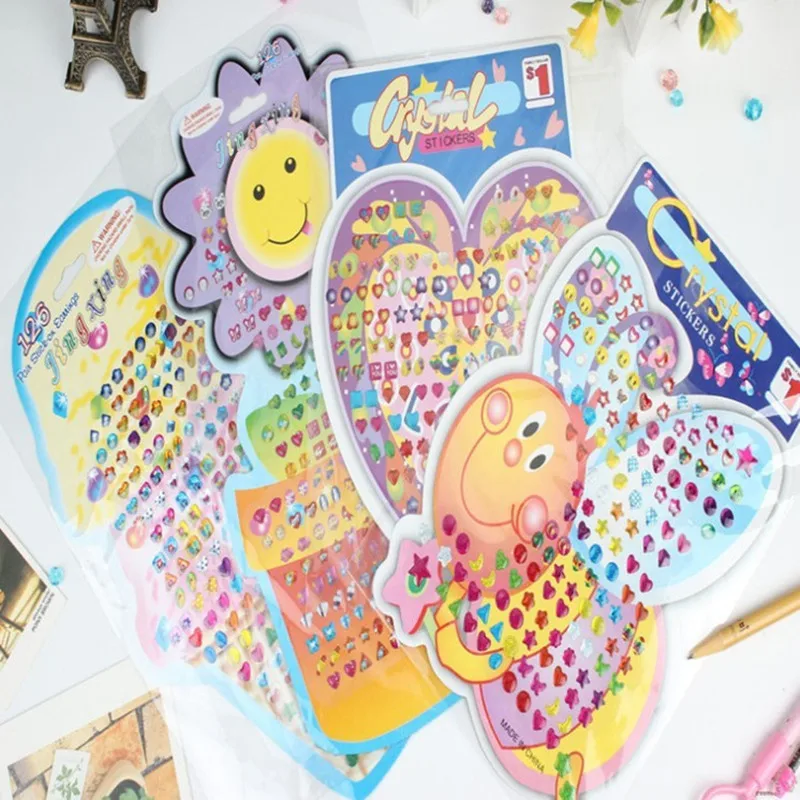 

1pc Wonderful Children Boy Girl Stickers Earring Cartoon Reward Crystal Stickers ears Reward stick kindergarten face stickers