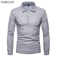 Fashion Solid Color Polo Shirt Men Long Sleeve Turn-down Collar Mens Breathable Polo Shirts Casual Slim Fit Polos Homme Camisa