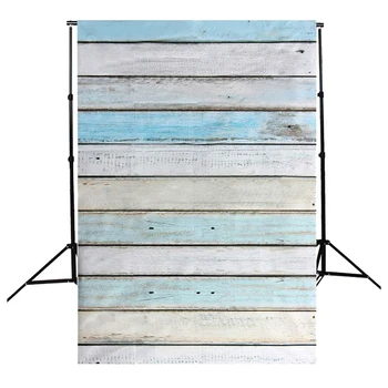 

Top Deals 5x7FT Vinyl Photography Backdrop Photo Background, Blue+white striped wood floor