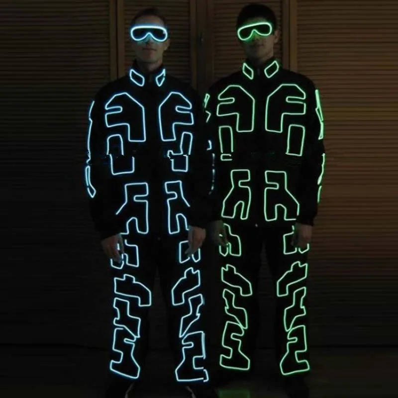 Special Price LED Luminous /Illuminated/Glowing Dance Costumes/Suits For Men EL Cold LED Clothes Party With Glasses Support Custom Design