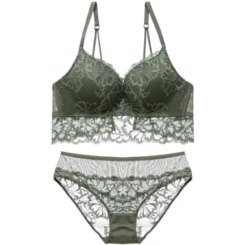 

Wireless Lace Trim Bra and Panty Set Women Lingerie High Quality Light Padded Girlfriend Gift Comfortable Women Pink Bra Deep V