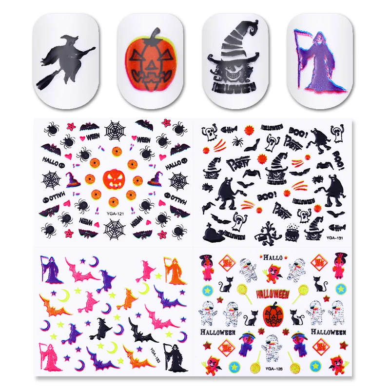 

24 Sheets Halloween Series 3D Nail Sticker Set Pumpkin Skull Owl Spider Transfer Sticker Manicure Nail Art Decoration