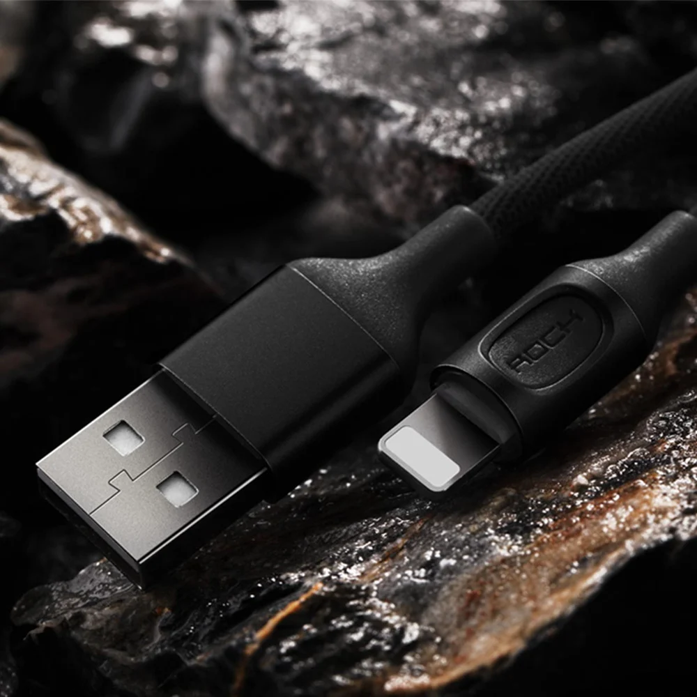 Обновленный usb-кабель ROCK с автоматическим отключением для iPhone X, 8, 7, 6, 5, 2.1A светодиодный светильник для синхронизации данных, быстрой зарядки, usb-кабель для iPhone, зарядное устройство