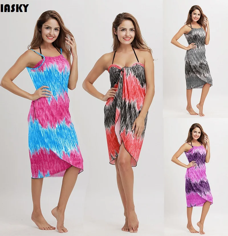IASKY New Gradient color Beach Cover Up Wrap Dress Bikini Swimsuit