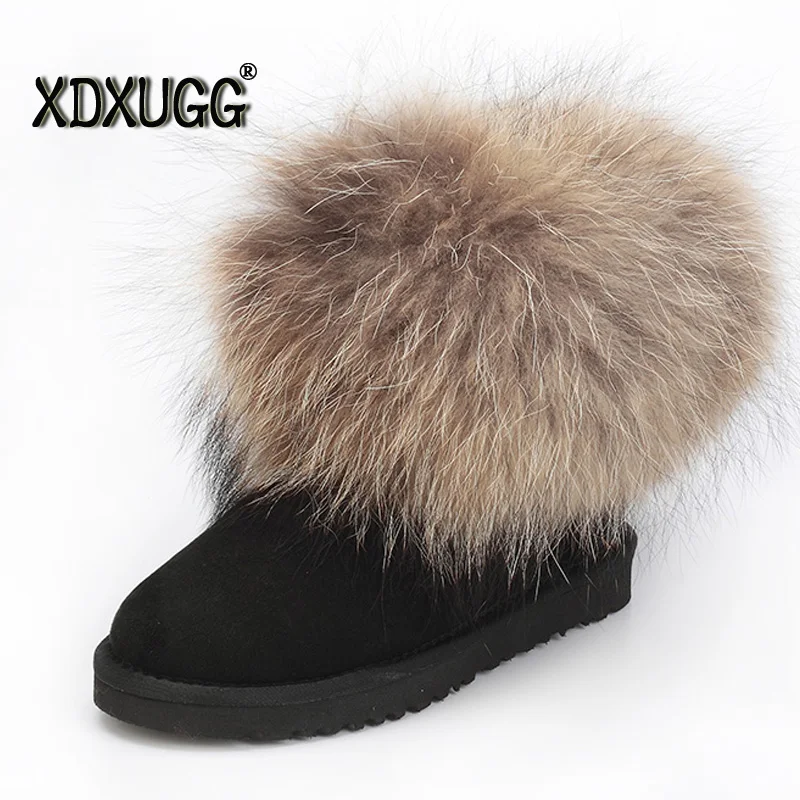 

2018 New Australia Natural sheep fur and Fox Wool snow boots female short boots winter flat bottom warm shoes, Free Shipping!