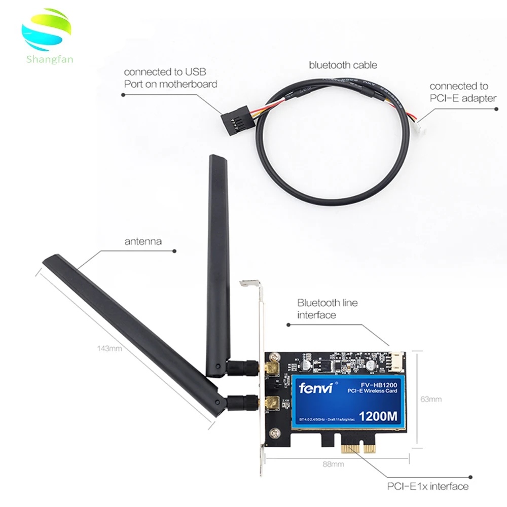 Desktop Dual band 1200Mbps Bluetooth 4.0 PCI-E Wireless WiFi Adapter 802.11ac Broadcom Wifi Card WLAN For MAC Hackintosh Windows