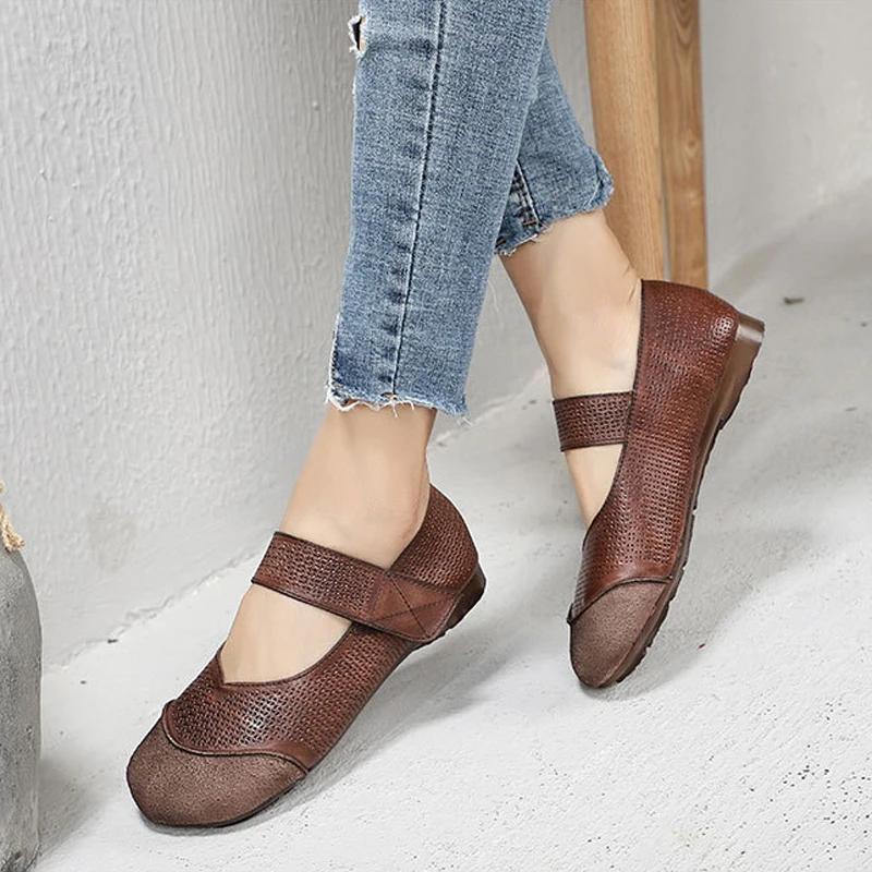 

Artdiya 2019 Spring and Summer New Retro Genuine Leather Flat Women Shoes Round Toe Soft Sole Handmade Comfortable Mother Flats