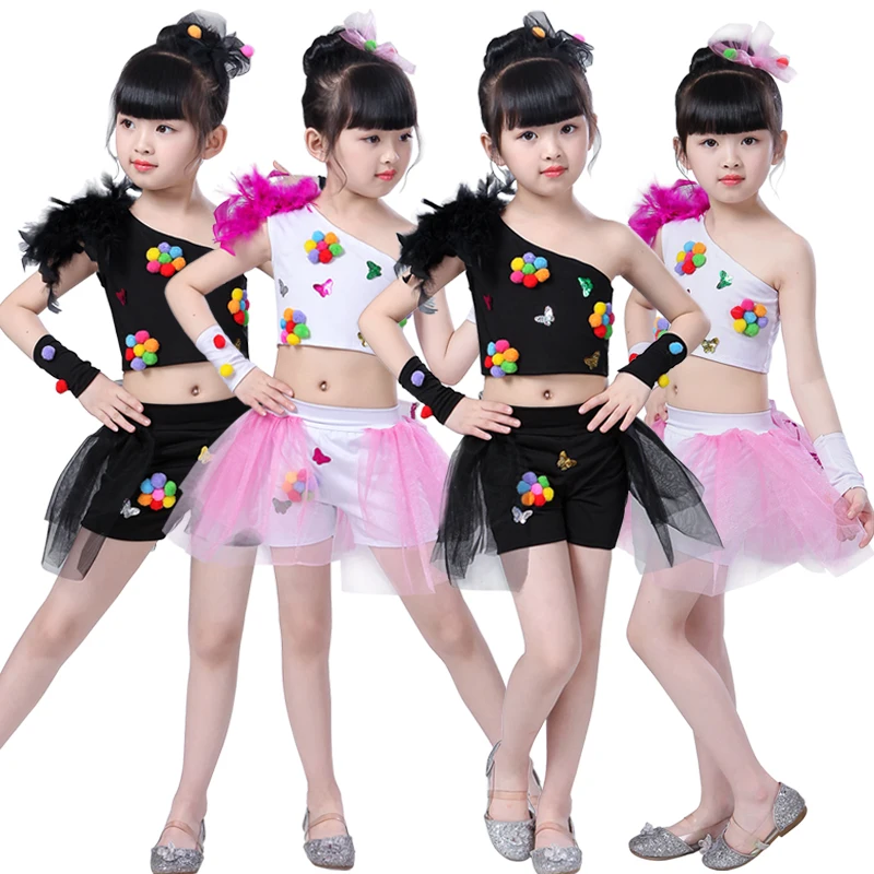 

modern Jazz dance costume of girl kids Jazz dance dress of girl salsa dancing dress dancewear kids Top + skirt suit