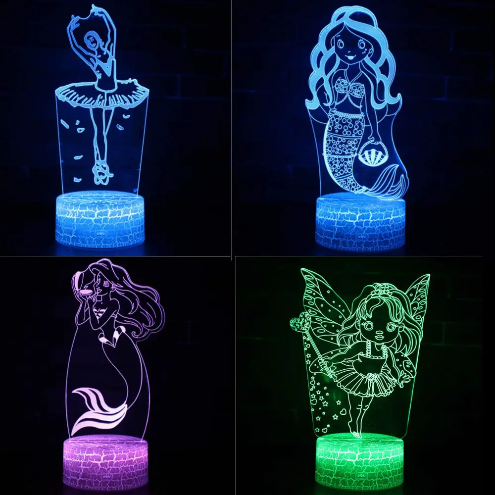 

Ballet Girl Mermaid Color Change LED 3D Illusion Visual Night Light Creative Bedroom Decoration Light Novelty Lamp Gift Souvenir