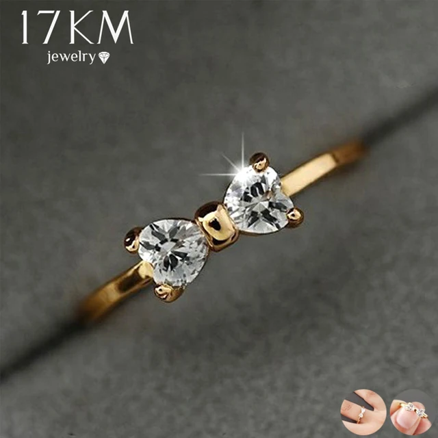 17KM Fashion Austria Crystal Rings Gold Color Finger Bow Ring Wedding Engagement 17KM Fashion Austria Crystal Rings Gold Color Finger Bow Ring Wedding Engagement