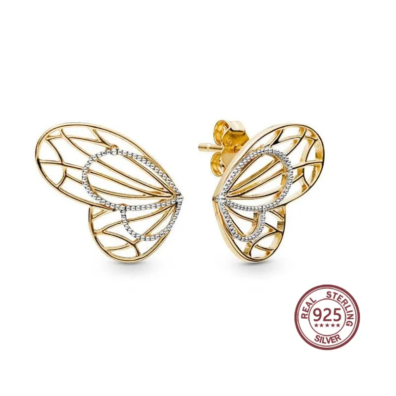 

100% Sterling Silver 925 2019 spring collection NEW 18K Yellow gold butterfly earrings Female Exquisite Gift Manufacturers Whole