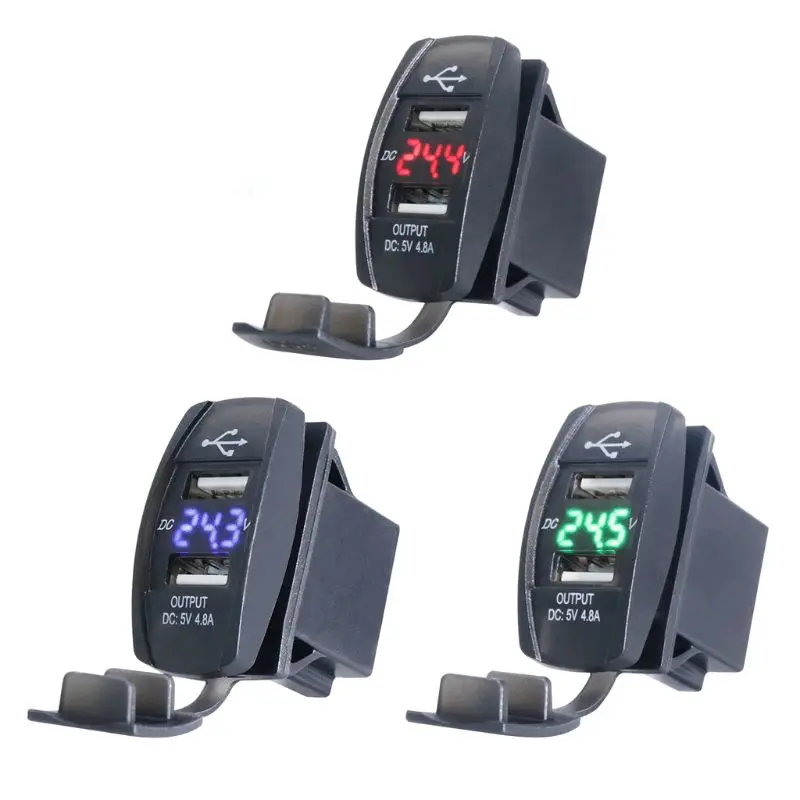 

Waterproof 12V 12V Auto Boat Dual USB Port Car Charger LED Voltmeter Mobile Phone Charging Adapter for iphone GPS Tablet