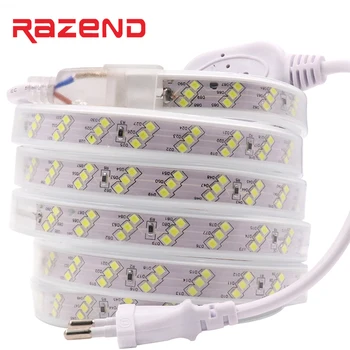 방수 LED 스트립 조명, 차가운 흰색, 따뜻한 흰색, 3 열 유연한 테이프 조명, 220V 2835, 180LED/m, 1m, 2m, 5m, 10m, 15m, 20m, 50m, 100m