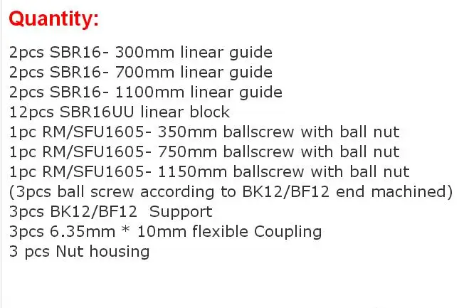 6 компл. SBR16 SBR20 линейная направляющая+ шариковые винты RM1605 SFU1605 шариковые винты+ BK/BF12+ гайка Корпус+ муфты для ЧПУ частей - Цвет: SBR16-3007001100