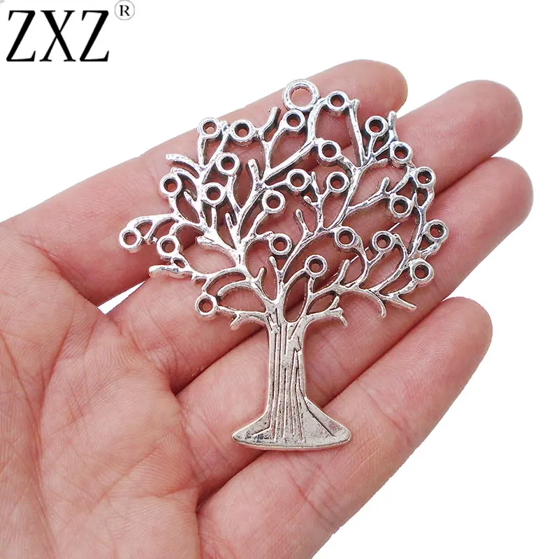 

ZXZ 2pcs Antique Silver Tone Large Tree Charms Pendants Beads for Necklace Jewelry Making Findings 61x54mm
