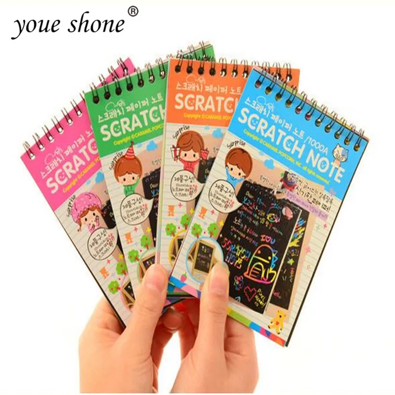 1PCS drawing books Mini Scratch Color DIY Coil Graffiti Book With Pen Blank black Sketch Book for kid