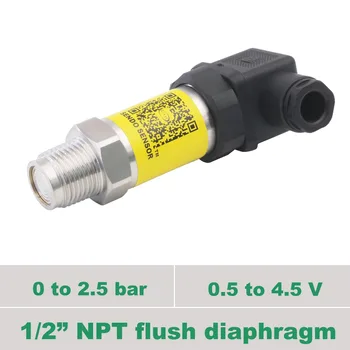 

2.5bar gauge seal flush pressure sensor transducer, output 0.5 4.5 v, 5VDC supply, material 316L wetted parts, CE certification