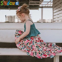 Sodawn/детская одежда для девочек с лепестковым воротником и вышитым цветком, Детский костюм, детская одежда, летний комплект для девочек