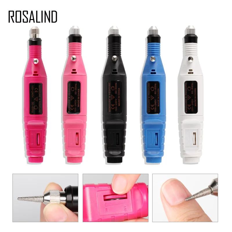 

ROSALIND 6 Bits Nail Tools Kit 1Set Professional Electric Nail Kit Nail Tips Manicure Machine Electric Nail Art Pen Pedicure
