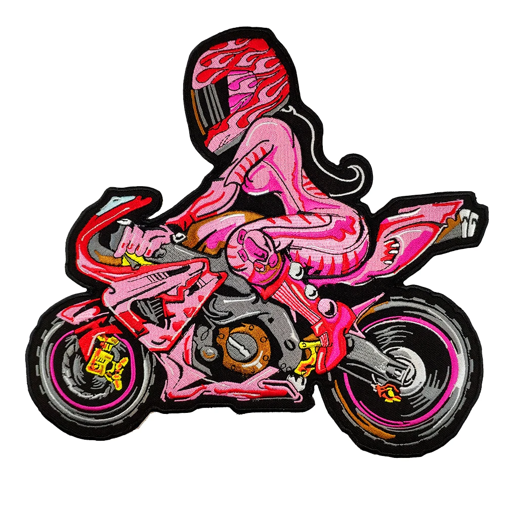 Pink Girl Rider Iron On Embroidered Patch For Clothes – Patcheap.com