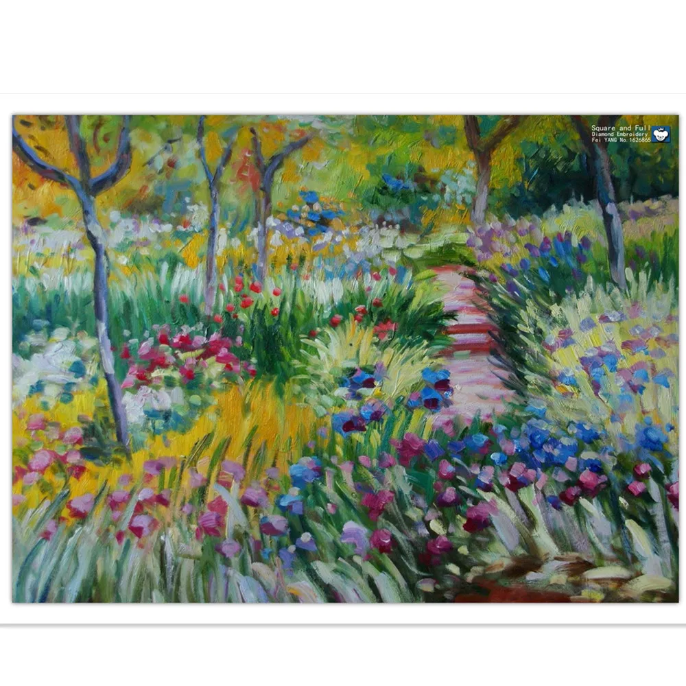 Beautiful scenery of spring flowers , paintings from rhinestones