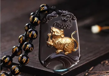 

Natural ice Obsidian Pendant Necklace rat men female rat Zodiac Pendant pendant twelve/
