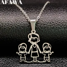 MOM BOY Stainless Steel Necklaces Pendants for Women Silver Color Necklace Kid Jewelry bisuteria mujer Mother’s Day Gift N324S01