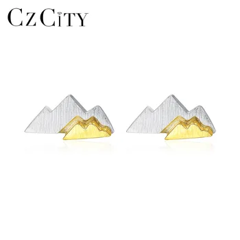 

CZCITY Brush Genuine 925 Sterling Silver Stud Earrings for Women Fine Jewelry Party Mountain Boucle D'Oreille Femme Gifts SE0377
