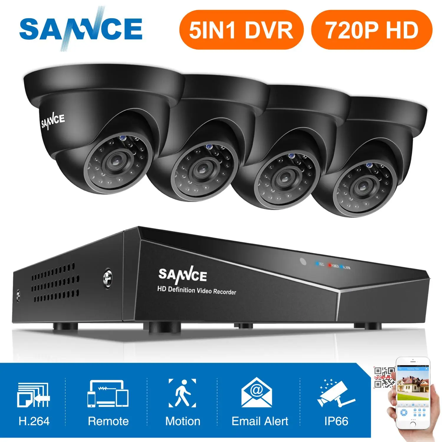 SANNCE 4CH 720P CCTV система 1080N HDMI 5в1 DVR с 4 шт 1MP наружные погодостойкие камеры