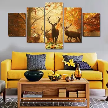 

5 Piece Modern Home Decor Painting Elk Animal Pictures Decorative Paintings Canvas Wall Art Hd Print Painting(Unframed)Artworks