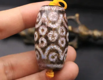 

Collectible Treasure Unique Collectible Big Tibetan Old Agate Bloody Spots Cinnabar 25Eye Large Drum dZi Bead Amulet 4A