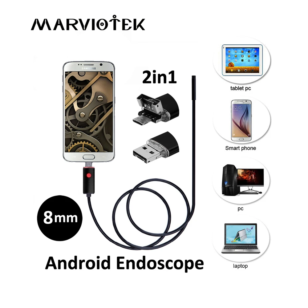 Goedkoop 2 in 1 Android USB Endoscoop Camera HD Endoscop 8mm Flexibele Slang USB Pijp Inspectie Android Telefoon OTG USB borescope Camera