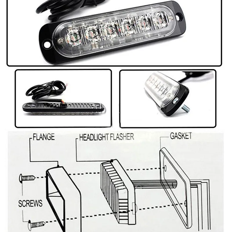 4 шт. 11,3*2,82 см Мощность 12 V/24 V 6LED 18 W сиными аварийный для автомобиля грузовика строблампа предупреждение свет
