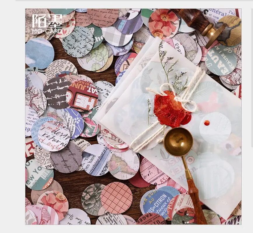 

100pcs/pack Retro seal round circular sticker old newspaper world maps Europe city Rose flower sticker DIY planner scrapbooking