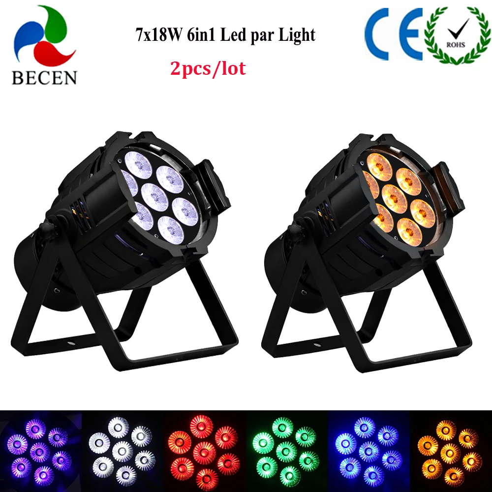 

LED Stage Lighting 7x18W RGBWA+UV 6in1 LED Par Light Professional DMX512 For Disco DJ Music Party KTV Nightclub Lights 2pcs/lot