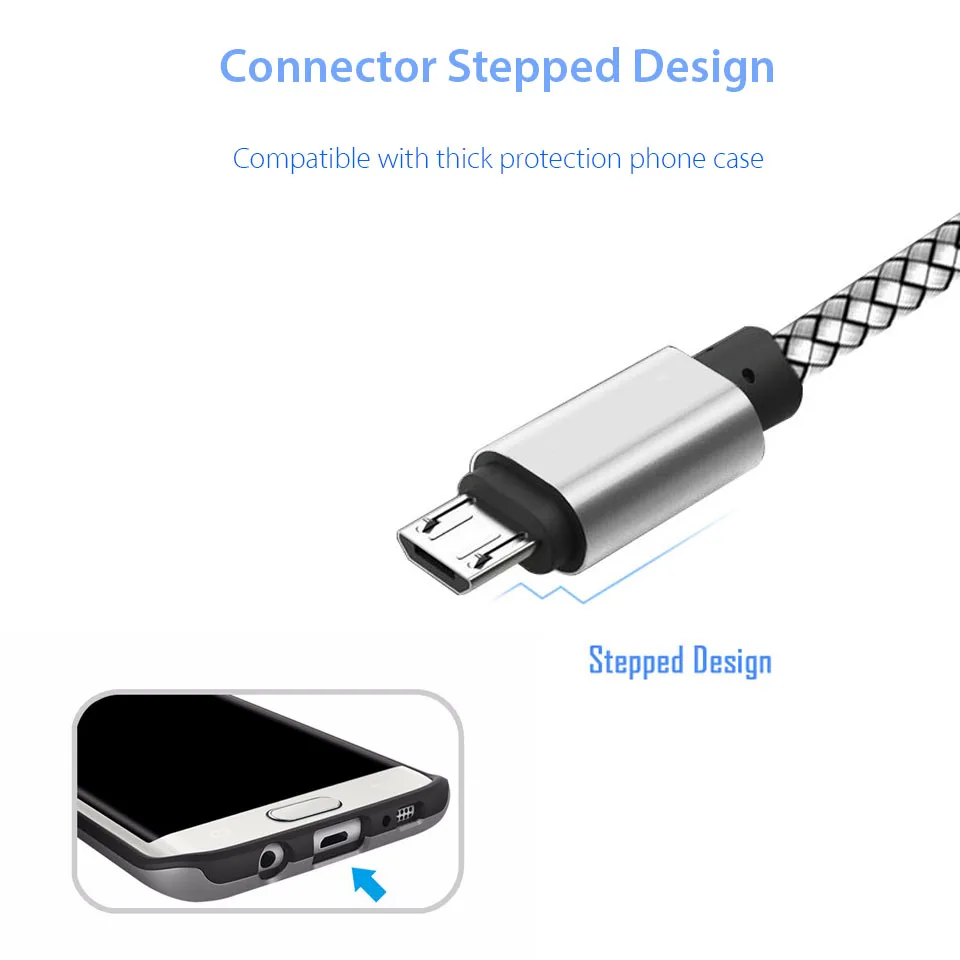 Short Micro USB Charging Cable For Samsung Galaxy A3 A5 A7 J3 J5 J7 Pro S6 S7 Edge 2M Long Kabel Mobile Phone Charger Cord