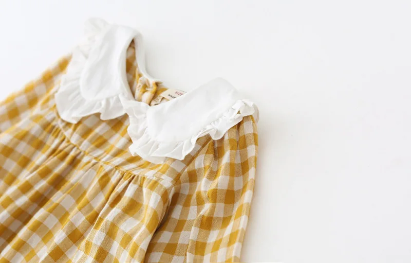 Long Sleeve Girls Dress in Girls' Dresses for Partry and Wedding Princess Dress Peter Pan Collar Yellow Plaid Baby Girls Dresses (4)