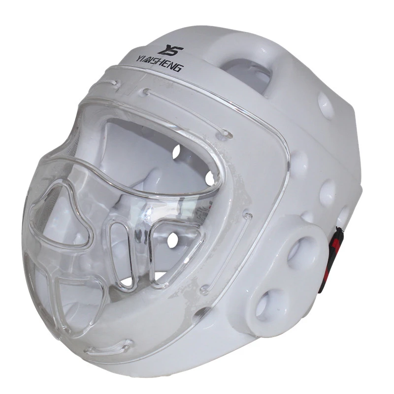 

New Karate Helmets White Safety Fitness Kick Boxing Taekwondo Headgear Fighting Head Protectors With Transparent Guard