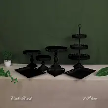 7 шт. черные свадебные Crystal Set Pop 3 уровня металла кекс торт стенд